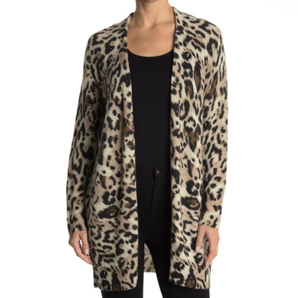 Brochu Walker Dolce Leopard Wool Cashmere Open Cardigan Sweater $488